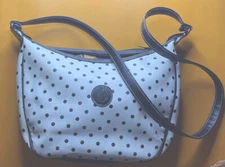 Vintage Gitano White W/Navy Blue Polka Dots Small Crossbody Purse Leather-Like