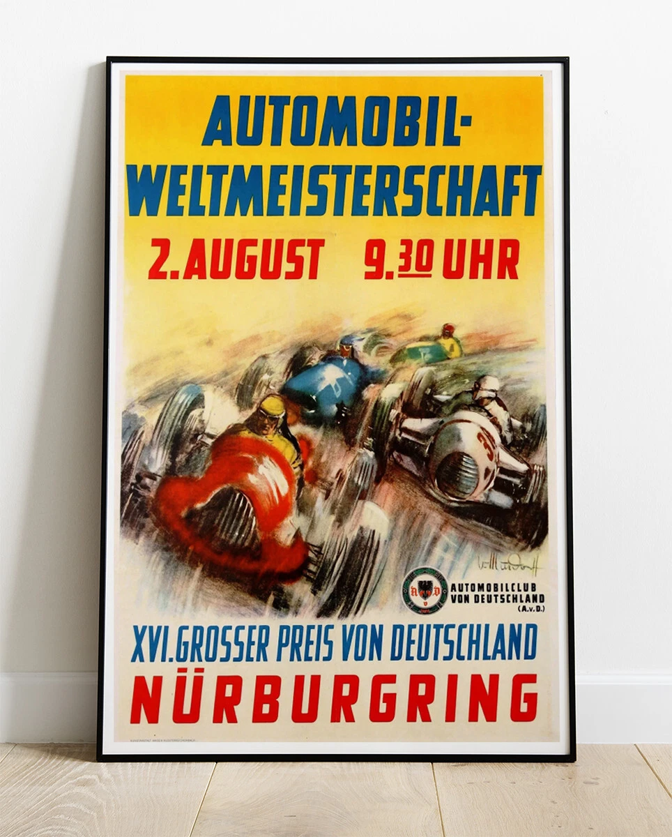 Poster Nürburgring 1934 – Reproduction HQ 50x70 Cm, Affiche Vintage De Course Auto, Papier Haute Qualité