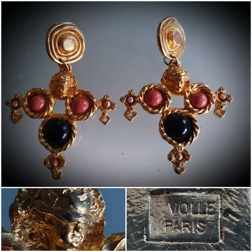 Frédéric Volle Paris Rare Vintage 1980 Resin Gold Clips Earrings