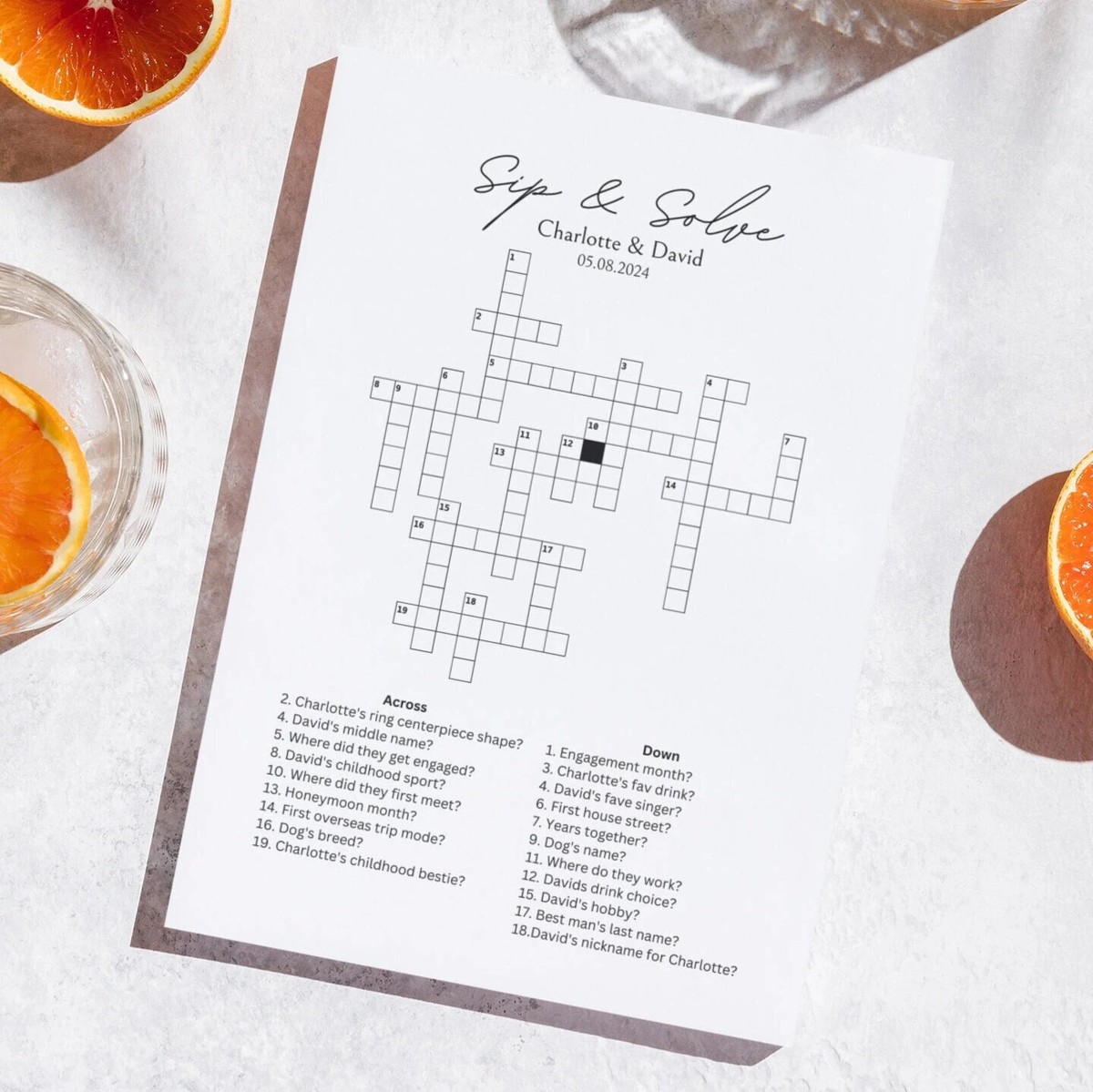 Custom Wedding Crossword, Solve and Sip, Wedding Game, Ice Breaker