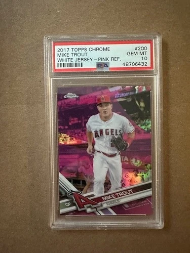2017 Topps Chrome #200 Mike Trout White Jersey Pink Refractor PSA 10 Gem Mint