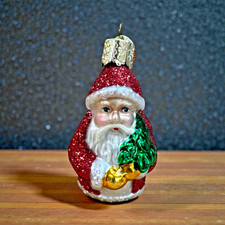 Vintage Old World Christmas OWC Blown Glass Santa Tree 2 1/2" x 1 1/4" Ornament