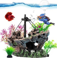 Set Aquarium Shipwreck Decorations Fish Tank Ornaments-Resin Material Sunken Shi