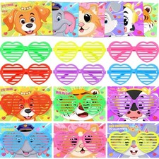 30 Pack Heart Shaped Glasses for Kids with Valentines Day Cards Bulk Valentine