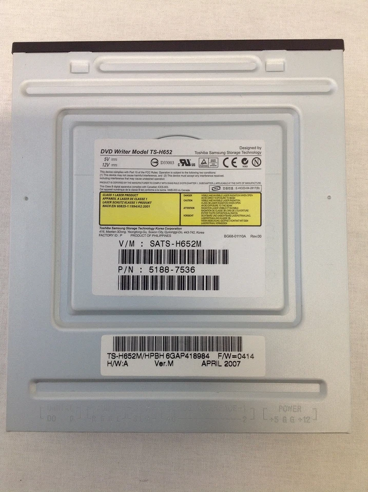 DVD Writer TS-H652 Toshiba Samsung SATS-H652M 5188-7536 March 2007 lightscribe - Image 2 of 3