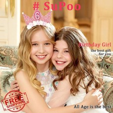 SuPoo 6th Birthday Headband Crown Glitter Hair Band Tiara Princess