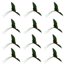 50pcs Christmas Holly Red Berry Picks with Faux Leaves 7cm Artificial Berry