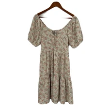 Cozy Co. Dress Women L Beige Multi Floral Tiered Pullover Ruffle Boho Prairie