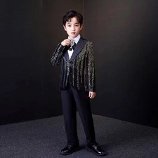 Boys' Suit Set Sequins Flower Piano Performance Costume Host Fashion Show Suit