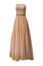 Sherri Hill Gown Size 0 Nude Strapless Pleated Chiffon Prom Dress Jeweled Waist