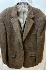Mens Herringbone HARRIS TWEED Jacket 42R US Dark Brown Wool Sport Coat Blazer