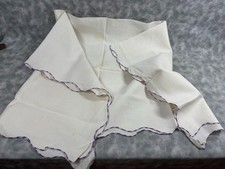 Vintage Linen Table Topper White Scalloped Purple Edge