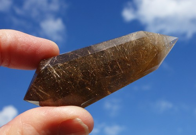 #ad SMOKY CITRINE Rutile Quartz Crystal Point VOGEL Style DT Rutilated Wand A127 $157.50