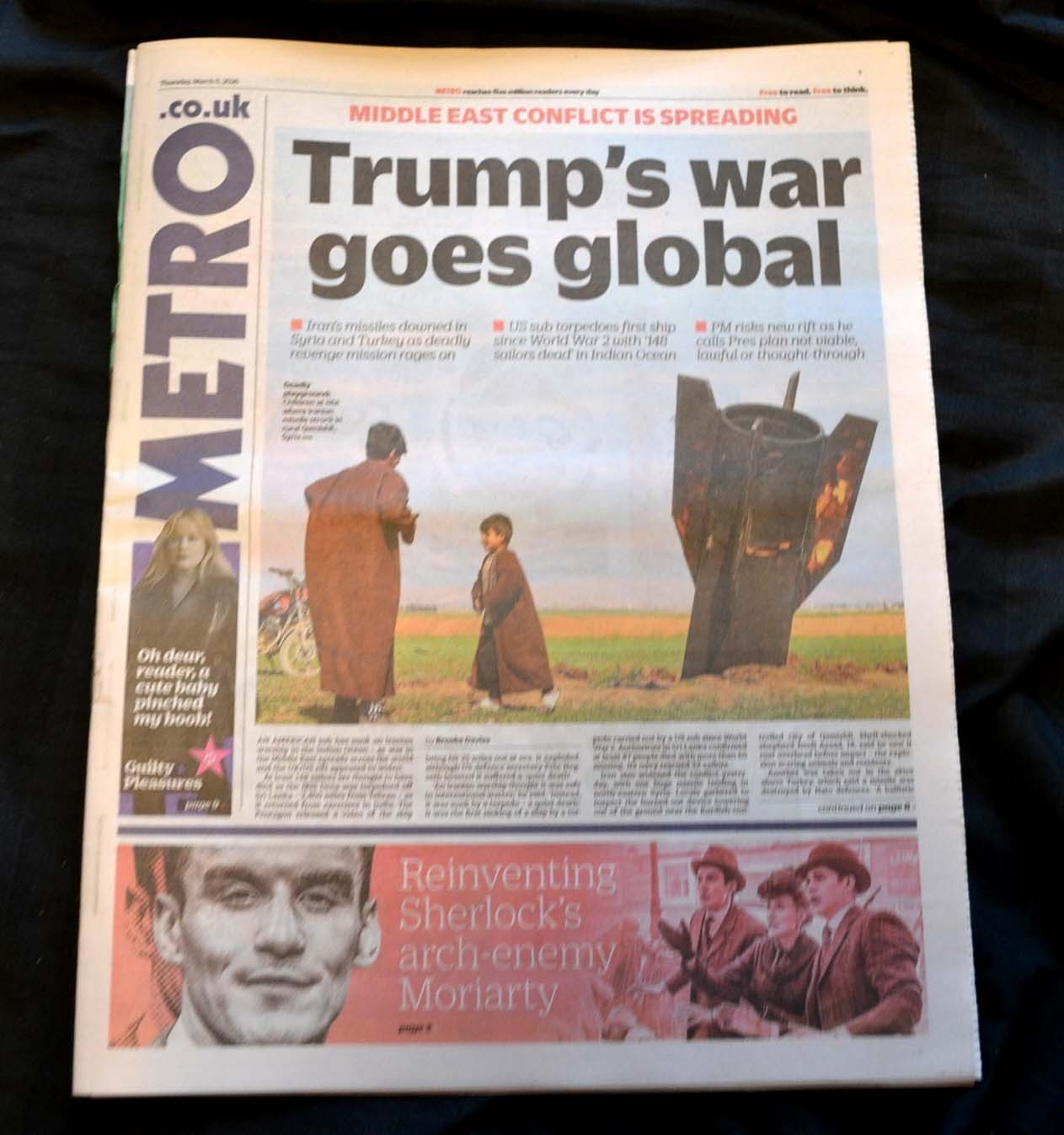The UK Metro Newspaper 05/03/26 March 5th 2026 Trump Middle East Iran Attacks
