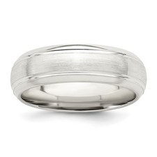 Sterling Silver 6mm Brushed Domed with Grooved Beveled Edge Band Ring Size 10