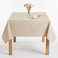 Barnes Ivory Rose Floral Embroidered Jacquard Wedding Tablecloth Polyester Dinin