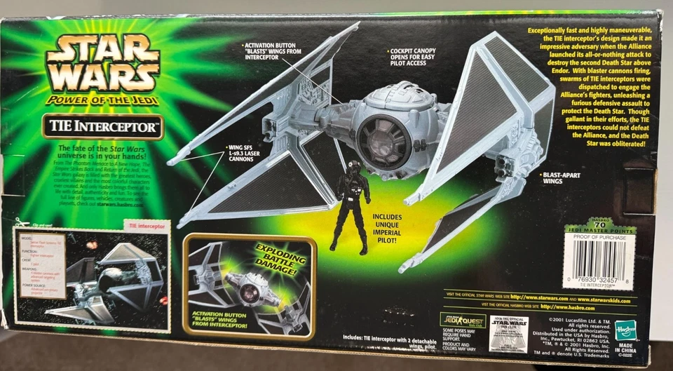 Star Wars Power of the Jedi TIE INTERCEPTOR + Imperial Pilot Hasbro New Sealed - Image 2 of 4