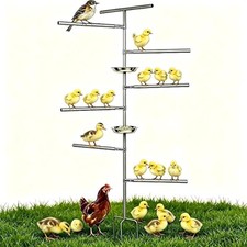 Chicken Perch Stand with Metal Ground Plug  Feeding Tray Roosting Bar for Coop