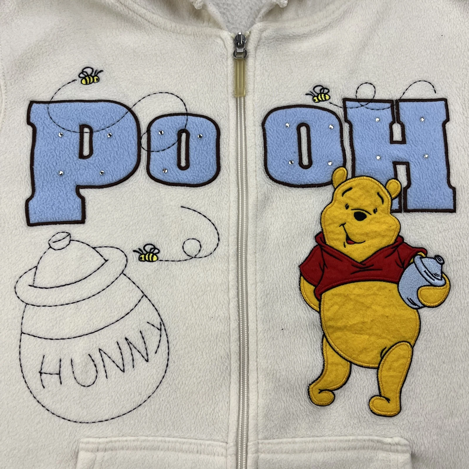 OFF WHITE Felpa con cappuccio vintage Disney Winnie The Pooh donna 1x pile panna zip intera
