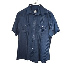 Wrangler Western Shirt Men's XL Blue Black Striped Pearl Snap Short Sleeve 239