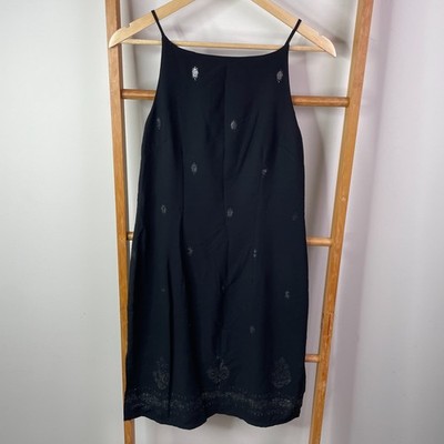 Vicky Vale Dress Womens 8 Black Paisley Sleeveless Knee Length Square Neck Party