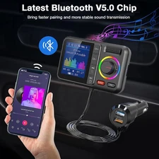 FM Transmitter Charger Wireless Bluetooth 5.0 Car Adapter 2USB PD AUX Hands-Free