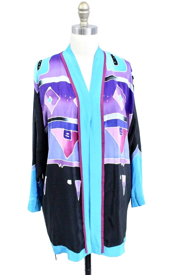 Chaqueta kimono de seda Shekina vintage pintada a mano arte portátil O/S 12-16 Foto 2 de 4