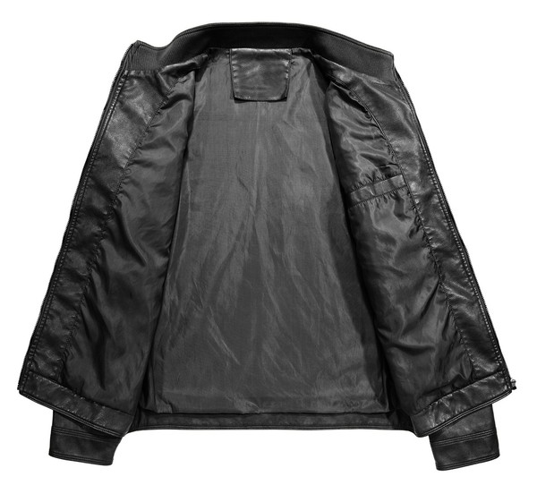 Wulful Herren Stehkragen Lederjacke Motorrad Leichte Kunstleder Oberbekleidung,-image