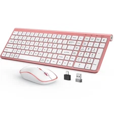 JOYACCESS Pink Wireless Keyboard & Mouse Set, Typewriter Style, Ergonomic, Qu...