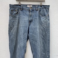 One Six Five Denim Jeans Mens 38 x 38 Faded Blue Distressed Biker Trucker Flaws