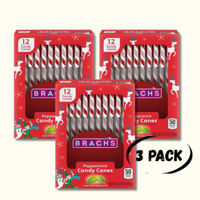 Brachs Peppermint Candy Canes 5.3oz - 3 PACKS - FREE SHIPPING