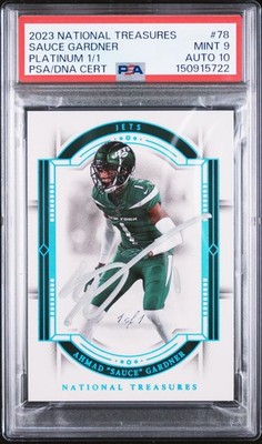 2023 NATIONAL TREASURES PLATINUM 1/1 #78 AHMAD "SAUCE" GARDNER 1/1 PSA 9 AUTO 10