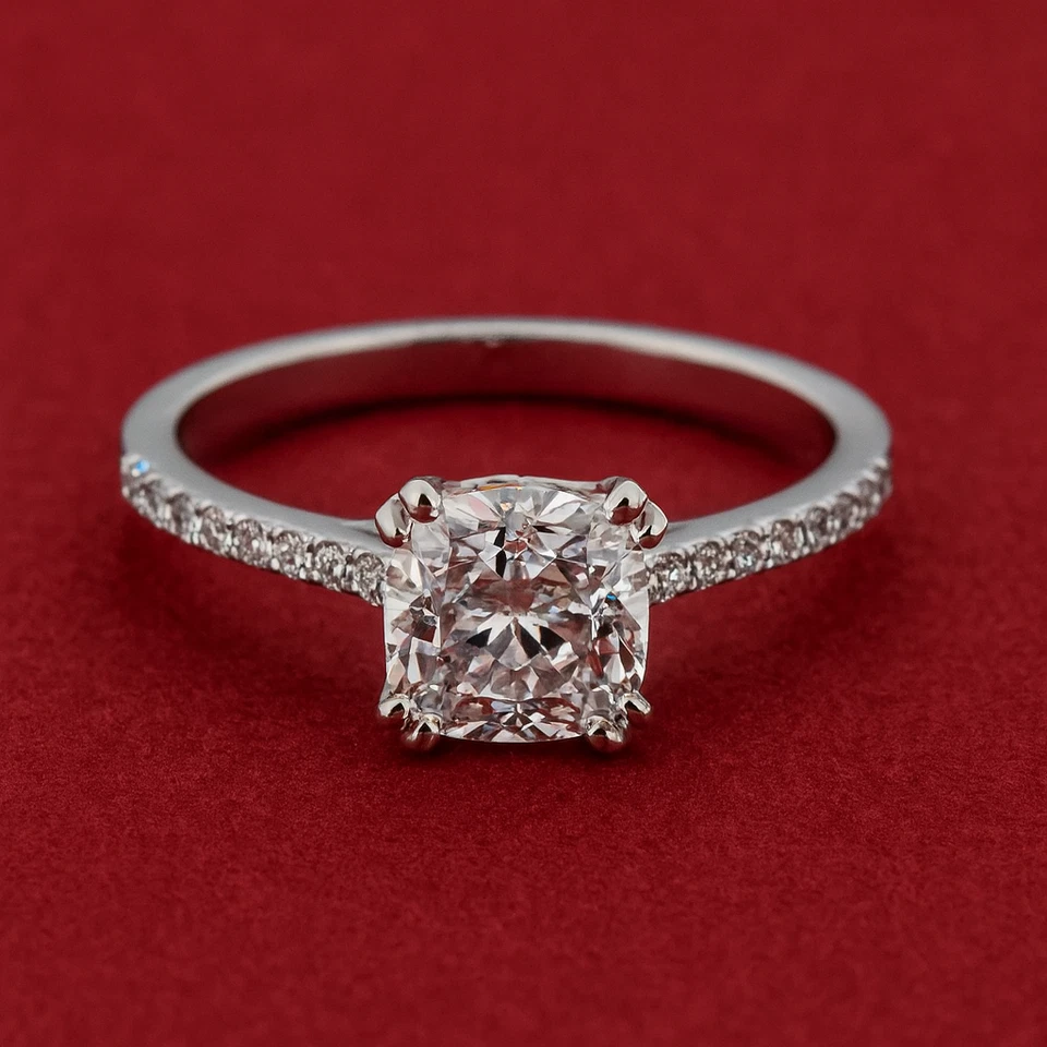 Diamond Ring Lab Grown Cushion Cut 1.19Carat IGI Certified 14k White Gold Size 6 - Image 2 of 4