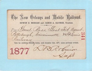 1877 NEW ORLEANS MOBILE TRUSTEES LOW _ # 341 _RAILWAY RR RY RAILROAD PASS