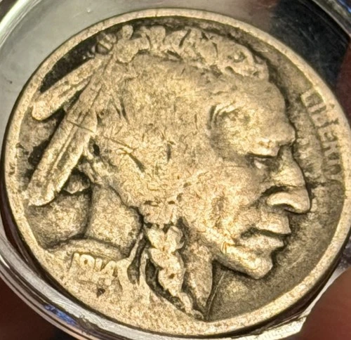 1914-D Buffalo Nickel Key Date Denver D Mintmark Strong Date F/VF Fine Details