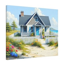 Coastal Cottage Beach House Stampa artistica su tela | Decorazione da parete mare