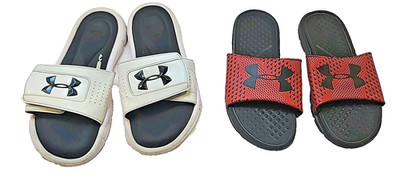 Under Armour Men's Ignite V Slide size 9 White 4D-Foam & Size 8 Slip-on Sandals