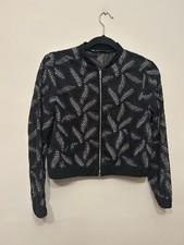 Black Sheer Cropped Bomber Jacket With Gold Leaf Embroidery Zara Size Small