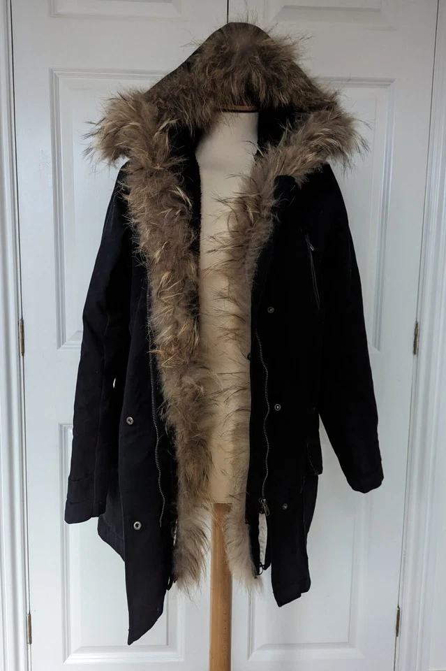 MAJE ТЕМНО-МЕХ ОТДЕЛКИ ПАРКА BORG ФЛИС С ПОДКЛАДКОЙ ТЕПЛЫЙ ПАЛЬТО РАЗМЕР 8 - Изображение 3 из 4