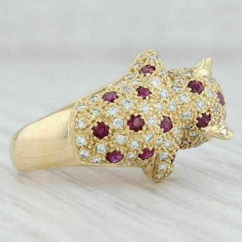 2Ct Round Lab-Created Ruby & Diamond Panther Leopard Ring 14k Yellow Gold Over - Picture 5 of 7
