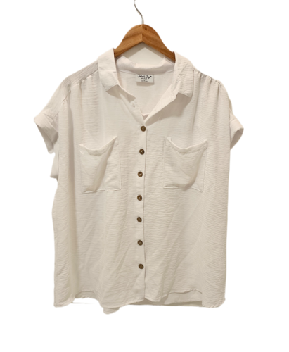 NWT Jolie & Joy Solid White Double Pocket Button Down Short Sleeve Shirt Sz 1X
