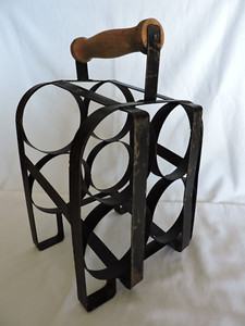 Four Section Metal Bottle Carrier with Wood Handle