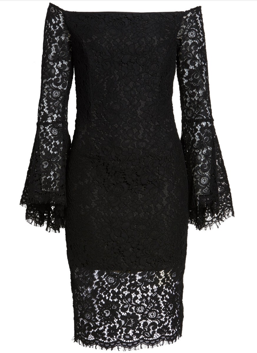 bardot black lace dress Black Lace Bardot Long Sleeve Mini Dress | Dress