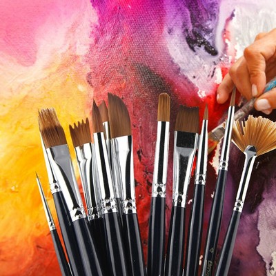 12pcs Artist Paint Brush Set Nylon Hair Watercolor Oil Kids