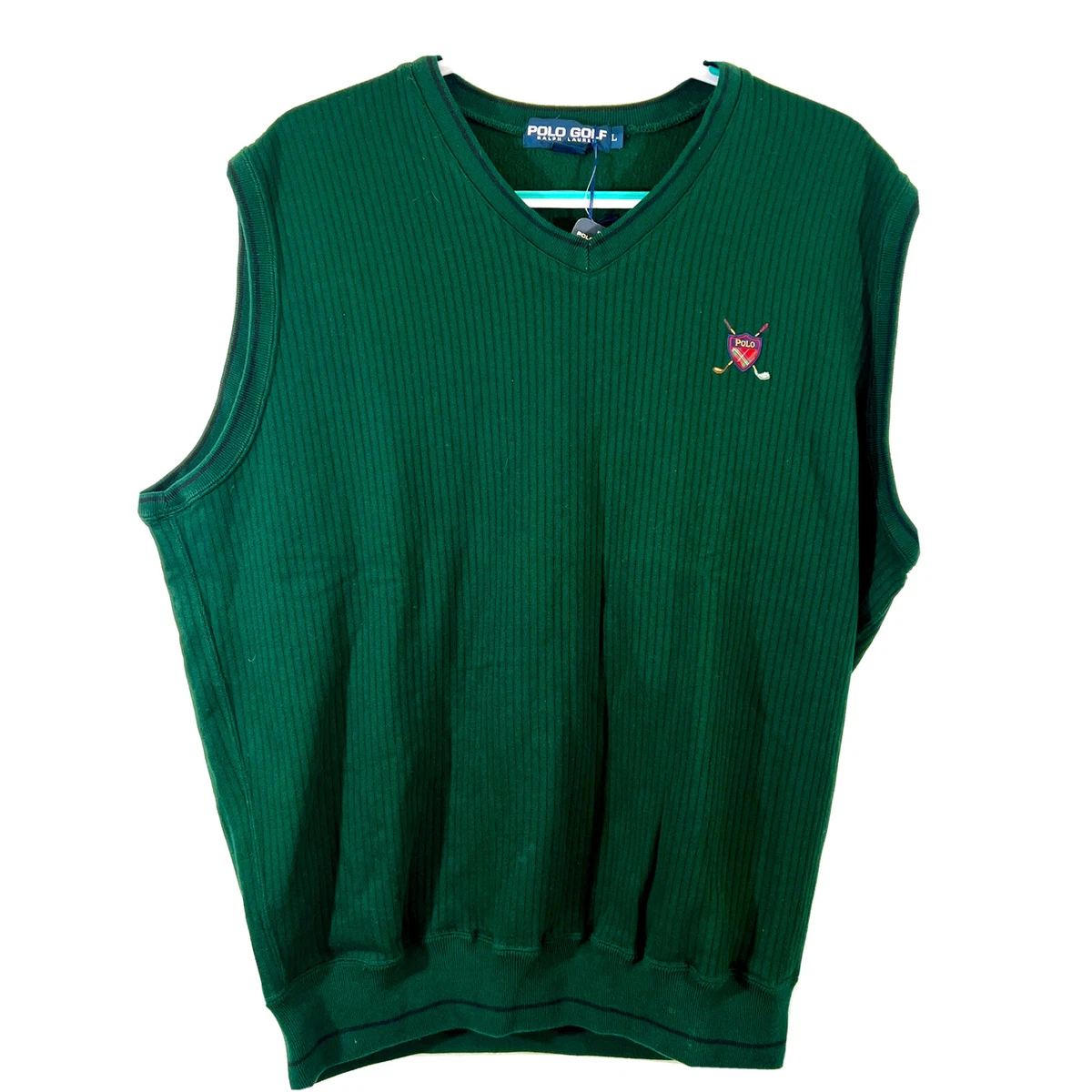 Polo Golf Ralph Lauren Mens Golf Vest Knit Green V-Neck Sz Large