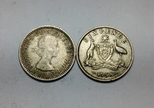 1x 1958 Australia 6 Pence - Silver Coin - Elizabeth II - Sixpence