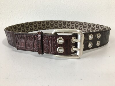 Michael Kors Leather Logo Grommet Belt size L. Michael Kors Womens Beige Leather Gold Grommet Square Buckle  main image 4