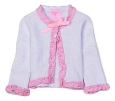 Baby Girl Cardigan Infant Sweater White with Pink Ruffle Trim 0-6 Months