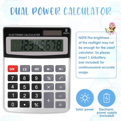 Desktop Calculator 8 Digit Display Battery Solar Basic Big Button Business Home