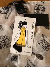 Cejon Scarf NWT White With Black & Brown Graphics 100% Acrylic 73” X 28”